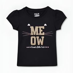 R&B Girls Graphic Printed Round Neck Cotton T-shirt-picture-32
