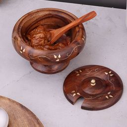 EXIM DECOR Brown Achar Dani Wooden Curio Showpiece-image-40