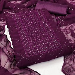 KALINI Geometric Embroidered Sequnnied Georgette Unstitched Dress Material-image-60