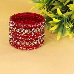 LAVAZZA Set Of 6 Zircon Diamond & Beads Work Glass Bangles-42