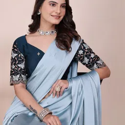 K 5 Fashion Satin Saree With Embroidered Blouse Piece-picture-3