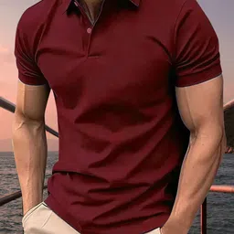 HUSHBUCKS Men Moisture Wicking Solid Polo Collar Slim Fit T-shirt-picture-42