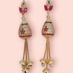 Opal Touch Gold-Plated Cubic Zirconia Studded Teardrop Shaped Drop Earrings-image-10