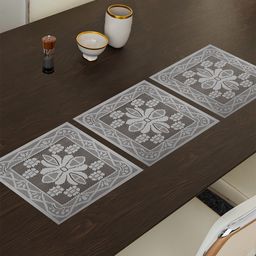 Kuber Industries Set Of 3 White Cotton Square Plain Net Placemats-24