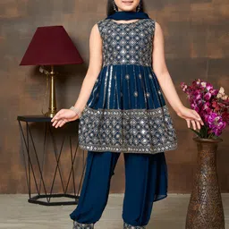 Sangria Kids Sequin & Thread Embroidered A-Line Kurta & Patiala With Dupatta-8