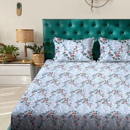 KLOTTHE Blue Printed 300 TC Super King Bedsheet With 2 Pillow Covers - 2.70 x 2.70 m-image-6
