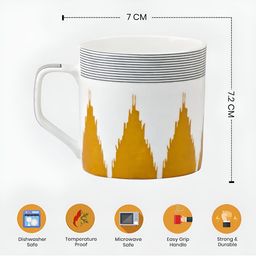 UPC White & Yellow Geometric Printed Ceramic Glossy Mugs Set of Cups and Mugs image 5