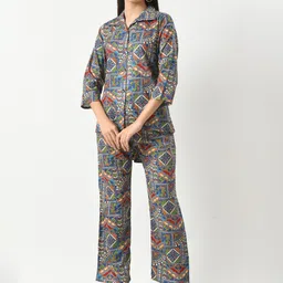 BAESD Floral Printed Shirt Collar Shirt With Trousers-image-36