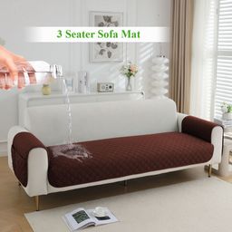 HOKIPO Brown 3 Pieces Quilted Waterproof 3 Seater Sofa Cover With Arms & Pockets-image-92