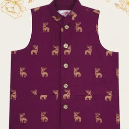 Little Bansi Boys Deer Embroidered Pure Cotton Woven Nehru Jacket-picture-38