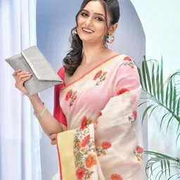DESH BIDESH Floral Printed Solid Border Saree-image-20