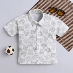 FOURFOLDS Boys Printed Spread Collar Half Sleeves Cotton Shirt-46