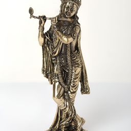 Exotic India Gold-Toned Lord Krishna Religious Idol Showpiece-image-23