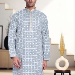 Tesmare Floral Woven Design Mandarin Collar Banarasi Straight Kurta With Trouser-9