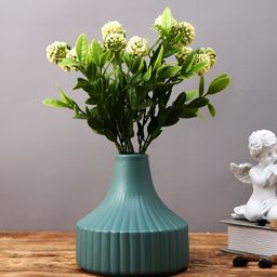 Myntra Elegant Homes Green Ribbed Ceramic Vase-image-25