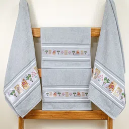 RANGOLI Grey & White 4 Piece Printed Cotton 450 GSM Towel Set-3