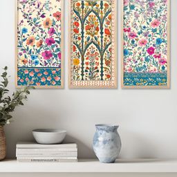 Kotart Brown & Blue 3 Pieces Floral Wooden Wall Paintings-image-91