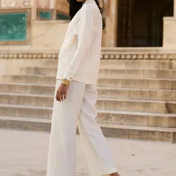 Dash and Dot Textured V-Neck Side Tie Top With Trouser image 3