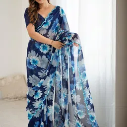 V3 FASHION STUDIO Floral Printed Mirror Work Saree-picture-43
