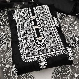 SAINOOR Floral Embroidered Organza Unstitched Dress Material-image-84