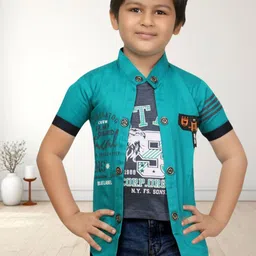 FASHION GRAB Boys Classic Fit Typography Printed Spread Collar Cotton Casual Shirt-image-33