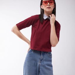 The Roadster Women ShirtCollared Short Sleeves Box Crop Top-picture-42