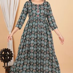 PRIYAGANI GARMENTS Floral Printed Round Neck Three-Quarter Sleeves Ethnic Dress-image-28