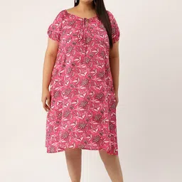 theRebelinme Women Floral Print Puff Sleeve A-Line Midi Dress Plus Size-image-74