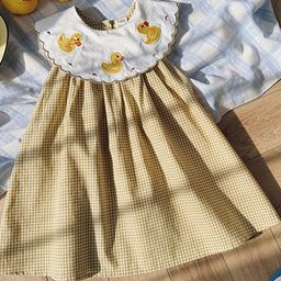 LULU & SKY Girls Checked Embroidered Cape Sleeve A-Line Dress-image-33