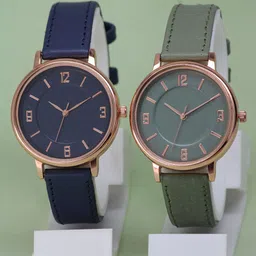 VIRAKTI Women 2 Leather Straps Round Reset Time Analogue Watch G-03-BLUE-GREEN 1210 -24-image-53