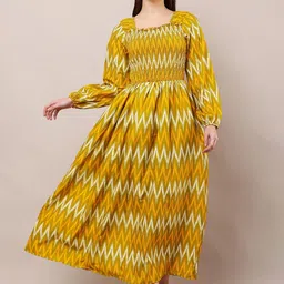 Bright Nex Chevron Print Puff Sleeve Smocked Fit & Flare Maxi Dress-image-68