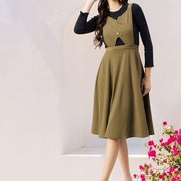 WineRed Women Pinafore Flared Dress-image-3