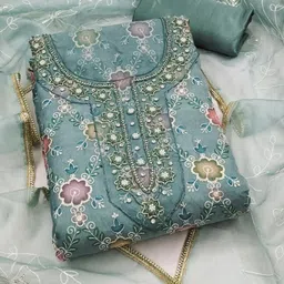 ASISA Floral Printed Beads And Stones Organza Unstitched Dress Material-image-82