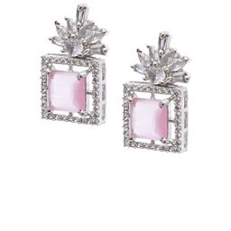 Manikya Rhodium-Plated AD Studded Square Shaped Drop Earrings image 5
