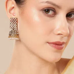 Anouk Gold-Plated Artificial Beaded Dome Shaped Jhumkas-14