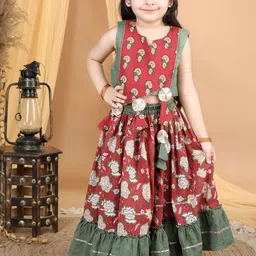 Here&Now X Kinder Kids Girls Printed Ready to Wear Lehenga &-picture-58