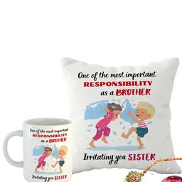 ARTBUG Stones-Studded & Beaded Rakhi With Roli Rice & Mug Cushion-image-44