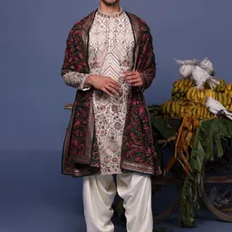 KALPRAAG Embroidered Mandarin Collar Straight Thread Work Kurta With Patiala And Dupatta-image-86