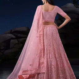 ODETTE Embroidered Sequinned Net Semi-Stitched Lehenga & Blouse With Dupatta image 5