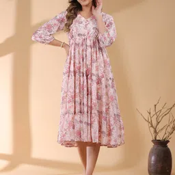 Janasya Floral Printed Tiered Ethnic Dress-image-98