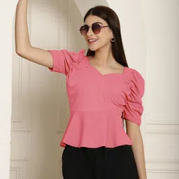 Metronaut Sweetheart Neck Puff Sleeve Peplum Top-picture-46