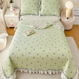 JC HOME Green & Black Abstract Printed 162 TC Double Queen Bed Cover With Pillow Covers-8