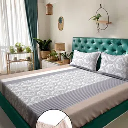 KLOTTHE Beige Ethnic Motifs 300 TC Fitted King Double Bedsheet Set-2.50mx2.25m-image-76