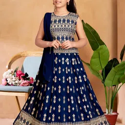 Sangria Girls Turquoise Blue Poly Georgette Lehenga Choli-image-70