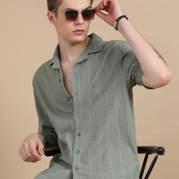 StitchX Men Half Sleeve Textured Cotton Seersucker Resort Cuban Collar Shirt-image-75