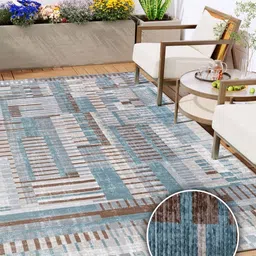 Kaleen India Teal Geometric Anti-Skid Polyester Carpet-image-53