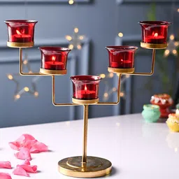MARKET99 Red & Gold-Toned Candle Holder-image-17