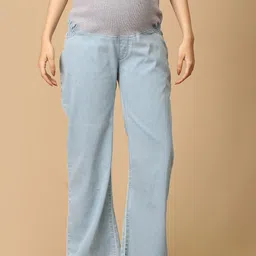 The Mom Store Women Comfort Wide Leg High-Rise Heavy Fade Maternity Jeans-image-40