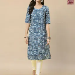HERE&NOW Selection Of 2 Ethnic Motifs Printed Round Neck Straight Kurtas-6