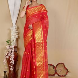 PuJoy Woven Design Pure Cotton Handloom Taant Saree-image-83